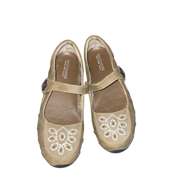 Skechers Brown Leather Mary Jane‎ Slip On Walking Biker Sneaker Shoe Womens 10 - Picture 1 of 6